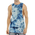 White And Blue Tie Dye Print Men's Muscle Tank Top