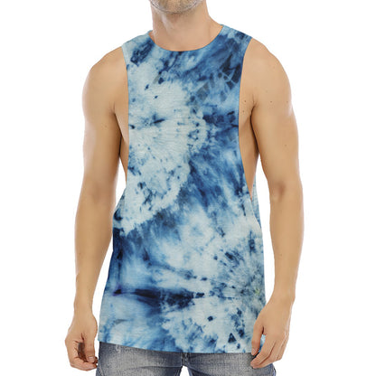 White And Blue Tie Dye Print Men's Muscle Tank Top