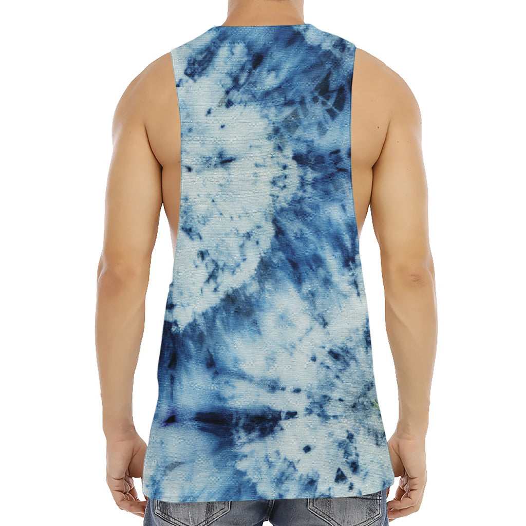 White And Blue Tie Dye Print Men's Muscle Tank Top