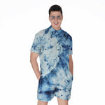 White And Blue Tie Dye Print Men's Rompers