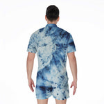 White And Blue Tie Dye Print Men's Rompers