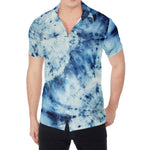 White And Blue Tie Dye Print Men's Shirt
