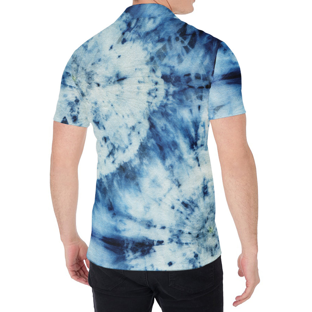 White And Blue Tie Dye Print Men's Shirt