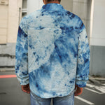 White And Blue Tie Dye Print Men's Shirt Jacket