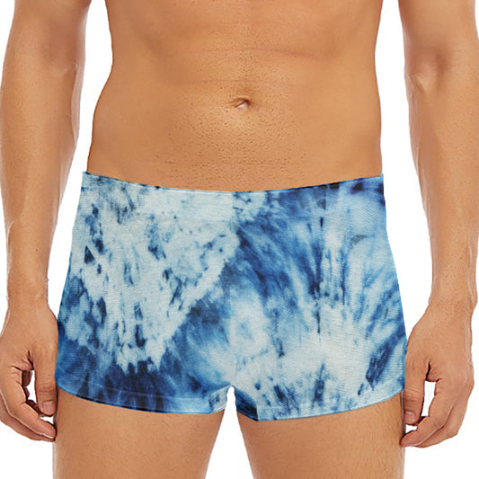 White And Blue Tie Dye Print Men's Short Boxer Briefs