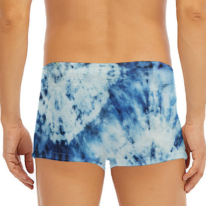 White And Blue Tie Dye Print Men's Short Boxer Briefs