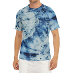 White And Blue Tie Dye Print Men's Short Sleeve Rash Guard
