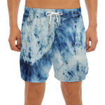 White And Blue Tie Dye Print Men's Split Running Shorts