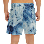 White And Blue Tie Dye Print Men's Split Running Shorts