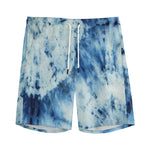 White And Blue Tie Dye Print Men's Sports Shorts