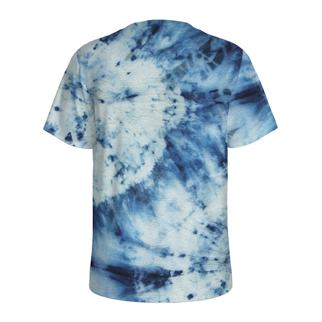 White And Blue Tie Dye Print Men's Sports T-Shirt