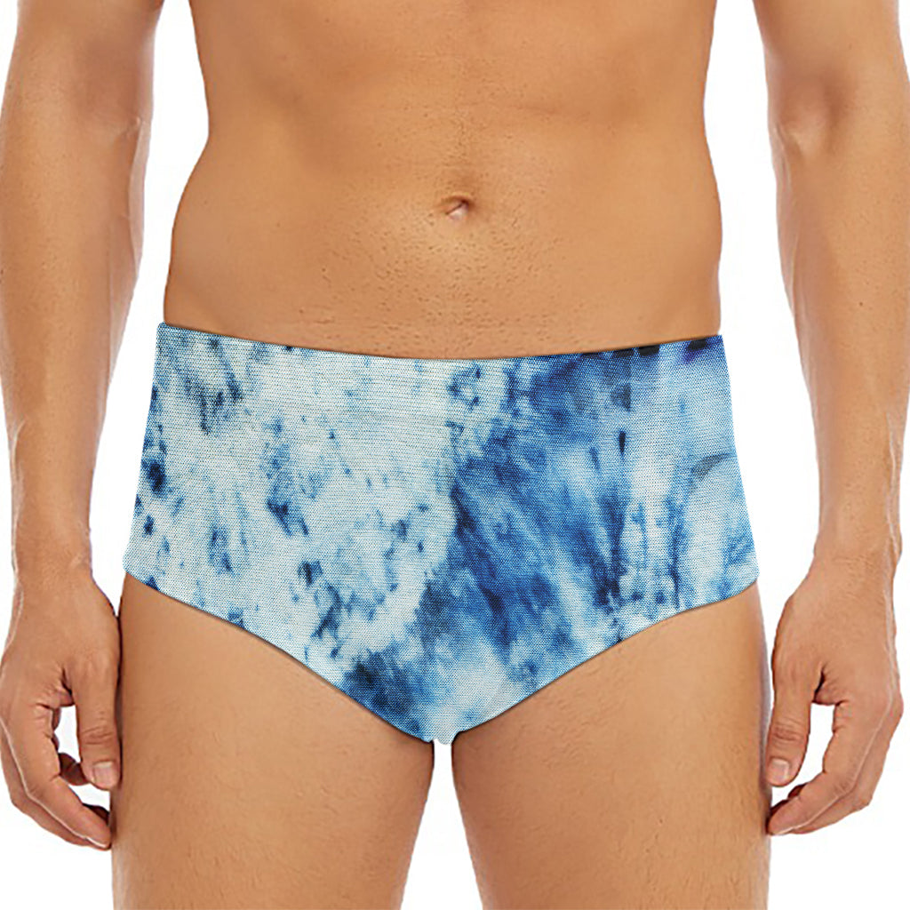 White And Blue Tie Dye Print Men's Triangle Swim Briefs