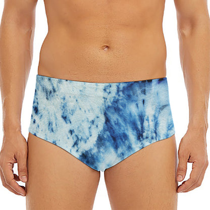 White And Blue Tie Dye Print Men's Triangle Swim Briefs