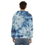 White And Blue Tie Dye Print Men's Velvet Pullover Hoodie