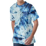 White And Blue Tie Dye Print Men's Velvet T-Shirt