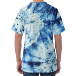 White And Blue Tie Dye Print Men's Velvet T-Shirt