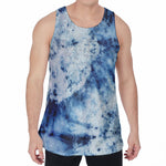 White And Blue Tie Dye Print Men's Velvet Tank Top