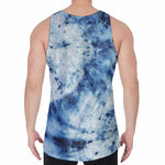 White And Blue Tie Dye Print Men's Velvet Tank Top