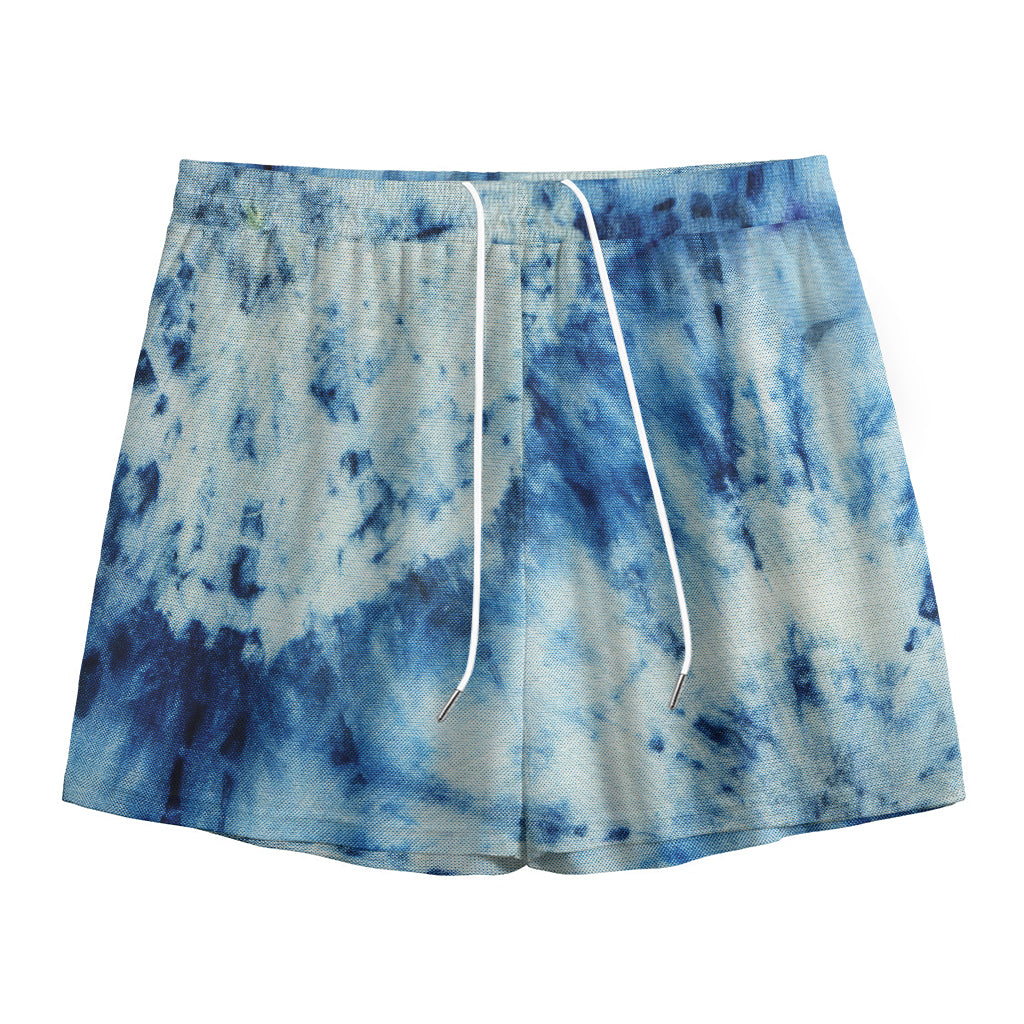 White And Blue Tie Dye Print Mesh Shorts