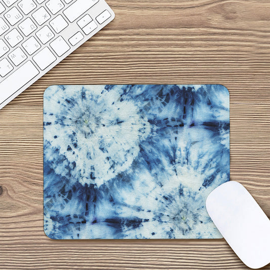 White And Blue Tie Dye Print Mouse Pad