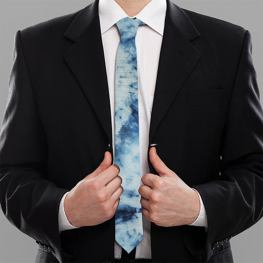 White And Blue Tie Dye Print Necktie