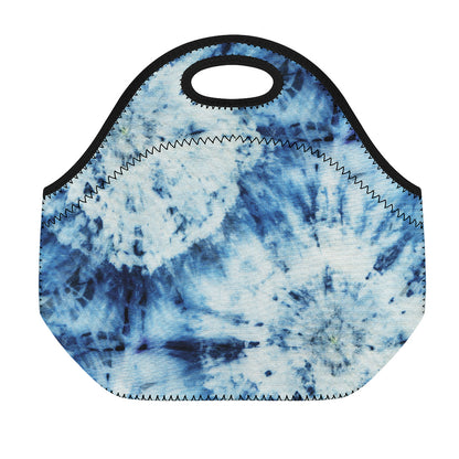 White And Blue Tie Dye Print Neoprene Lunch Bag
