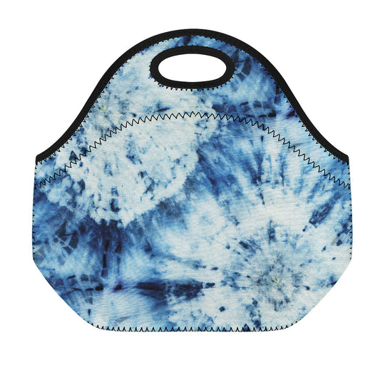 White And Blue Tie Dye Print Neoprene Lunch Bag
