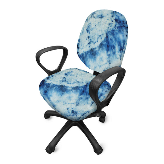 White And Blue Tie Dye Print Office Chair Cover