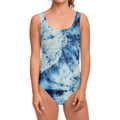 White And Blue Tie Dye Print One Piece Swimsuit