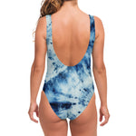 White And Blue Tie Dye Print One Piece Swimsuit