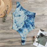 White And Blue Tie Dye Print One Shoulder Bodysuit