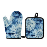 White And Blue Tie Dye Print Oven Mitt And Pot Holder Set