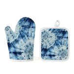 White And Blue Tie Dye Print Oven Mitt And Pot Holder Set
