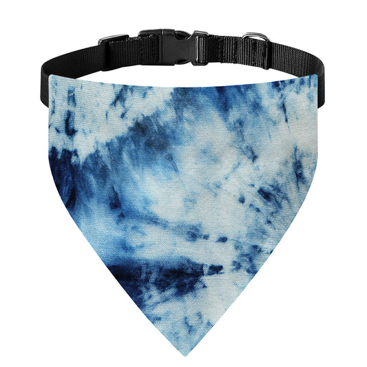 White And Blue Tie Dye Print Over The Collar Dog Bandana
