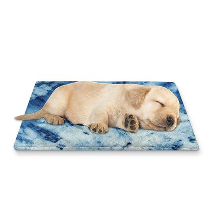 White And Blue Tie Dye Print Pet Cooling Mat Cover