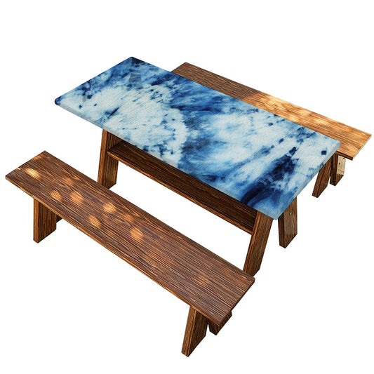 White And Blue Tie Dye Print Picnic Table Cover