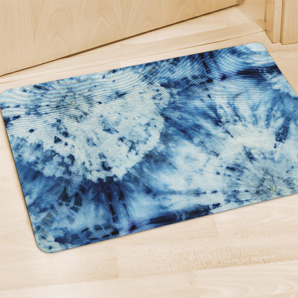 White And Blue Tie Dye Print Polyester Doormat
