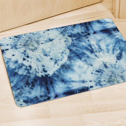 White And Blue Tie Dye Print Polyester Doormat