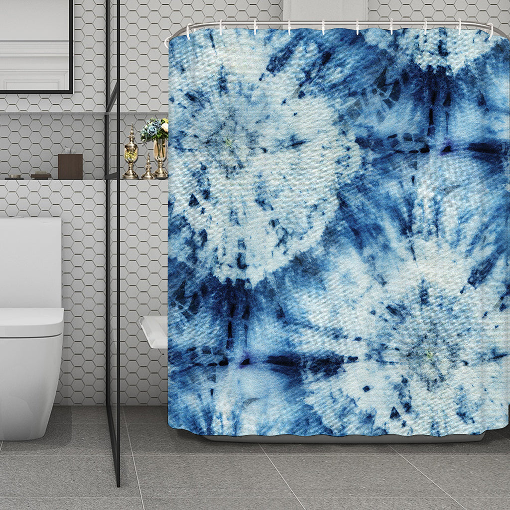 White And Blue Tie Dye Print Polyester Shower Curtain