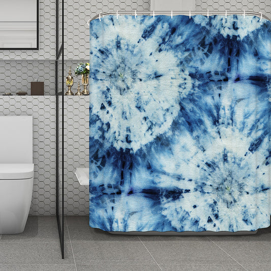 White And Blue Tie Dye Print Polyester Shower Curtain