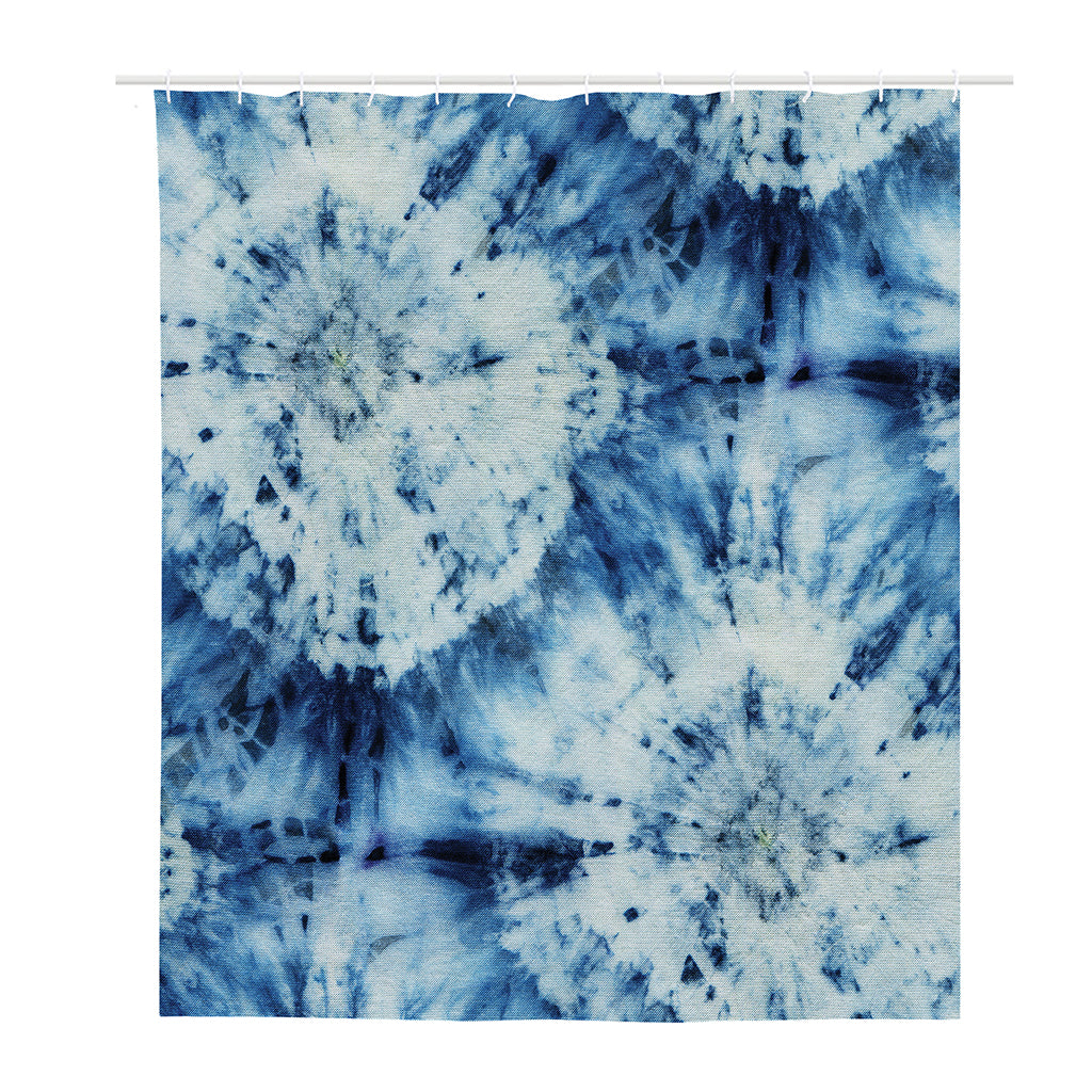 White And Blue Tie Dye Print Polyester Shower Curtain