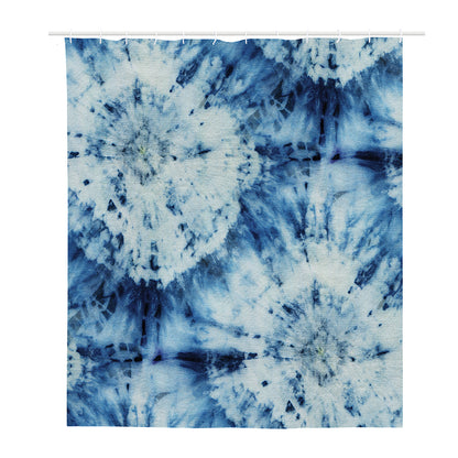 White And Blue Tie Dye Print Polyester Shower Curtain
