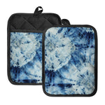 White And Blue Tie Dye Print Pot Holders With Pocket