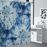 White And Blue Tie Dye Print Premium Shower Curtain