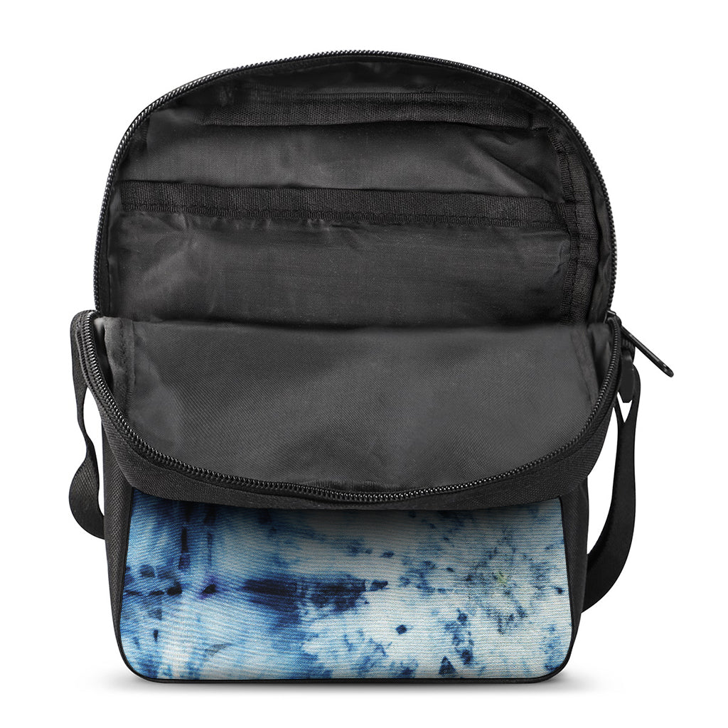 White And Blue Tie Dye Print Rectangular Crossbody Bag