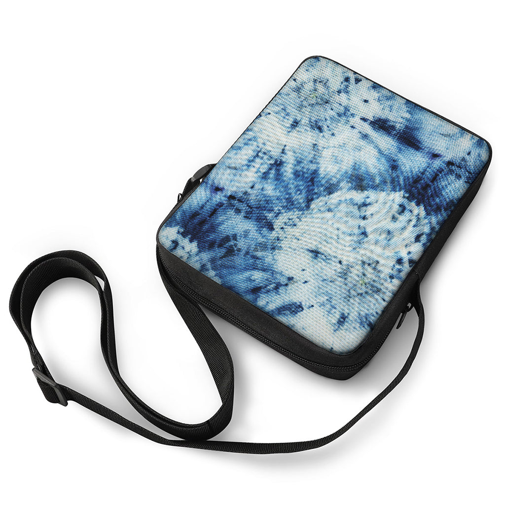 White And Blue Tie Dye Print Rectangular Crossbody Bag