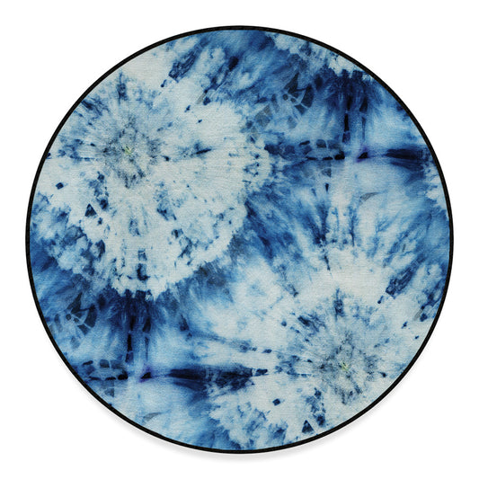 White And Blue Tie Dye Print Round Floor Mat