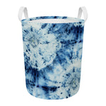 White And Blue Tie Dye Print Round Laundry Basket