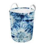 White And Blue Tie Dye Print Round Laundry Basket