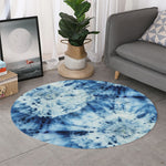 White And Blue Tie Dye Print Round Rug